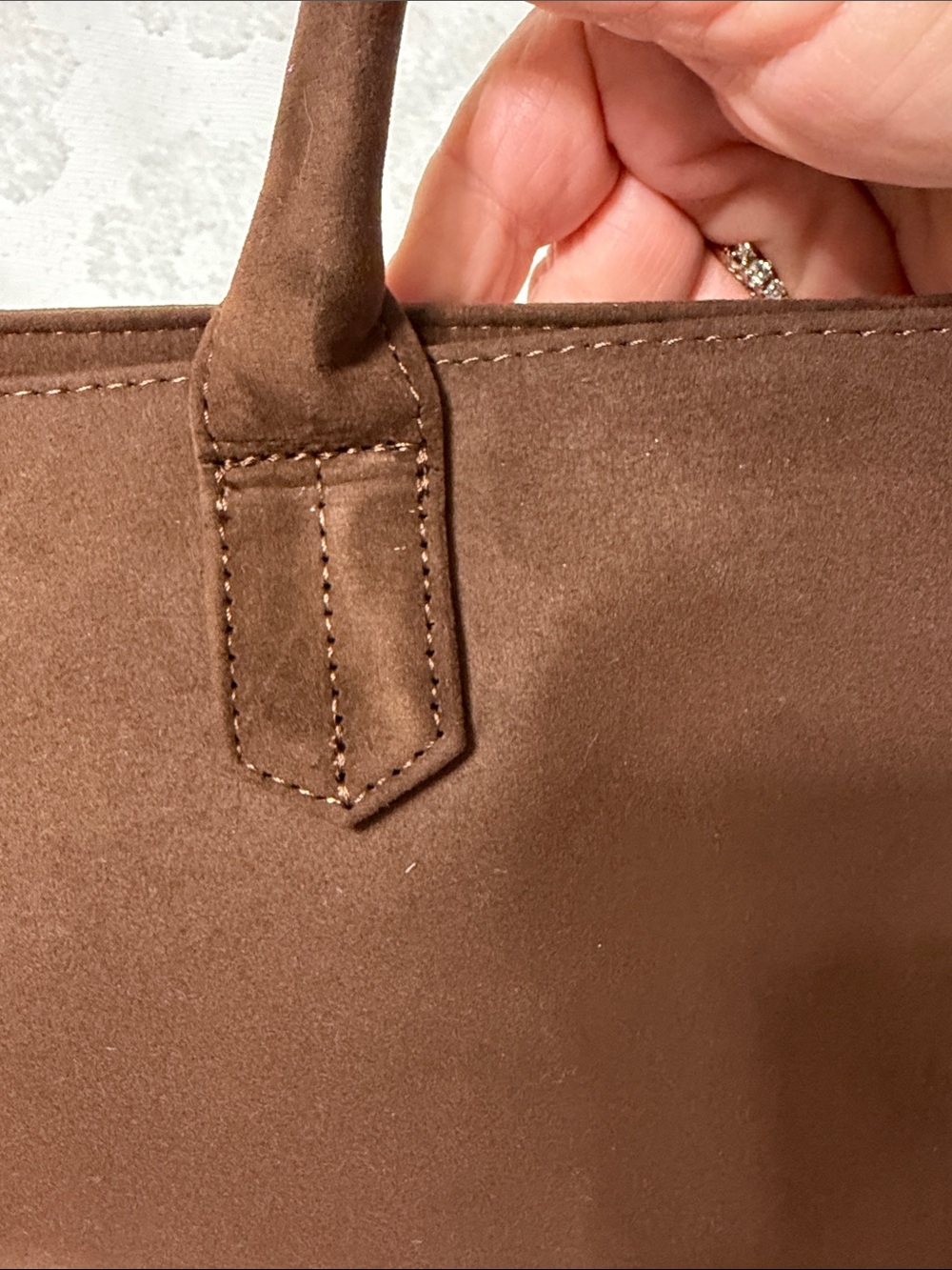Dark Brown Suede Tote Bag with Front Pocket - Picture 8 of 10